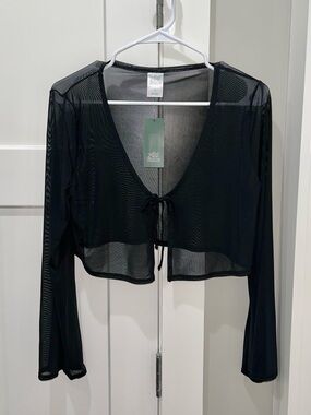 wild fable Black Sheer V-Neck Tie-Front Top